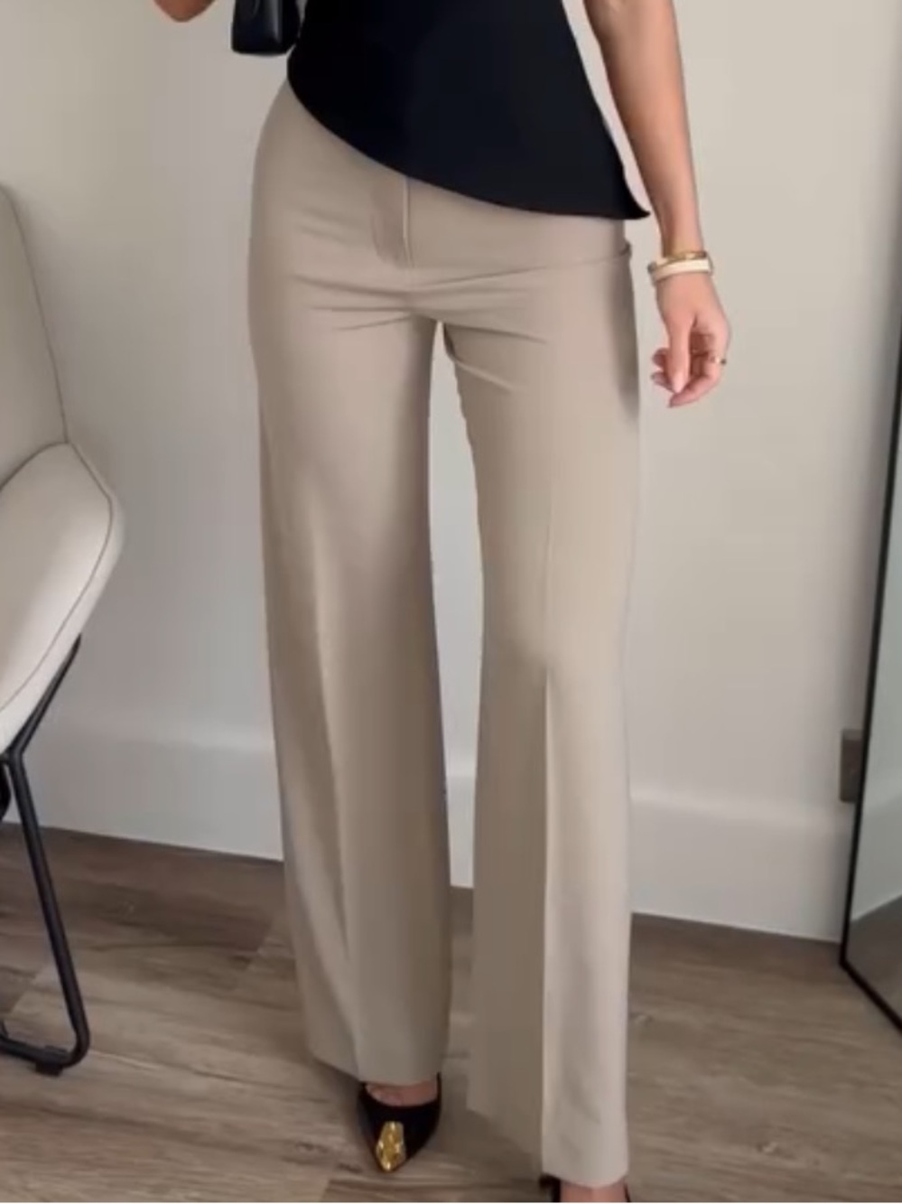 H&M beige high waisted Wide-Leg Pants